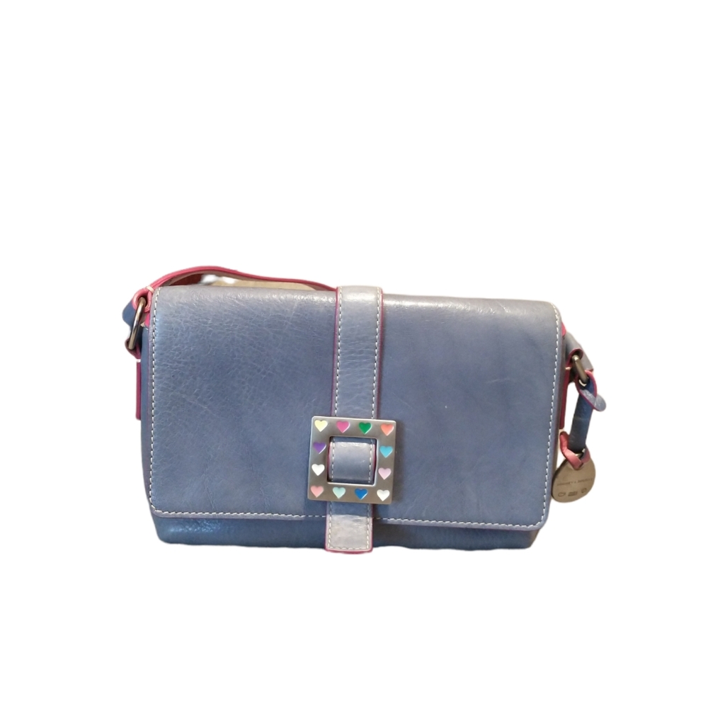 Dooney & Bourke East West Hearts Blue Leather Shoulder Bag
